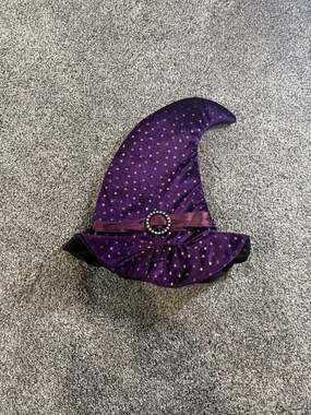 Purple Velvet Star Print Witch Hat Rhinestone Buckle